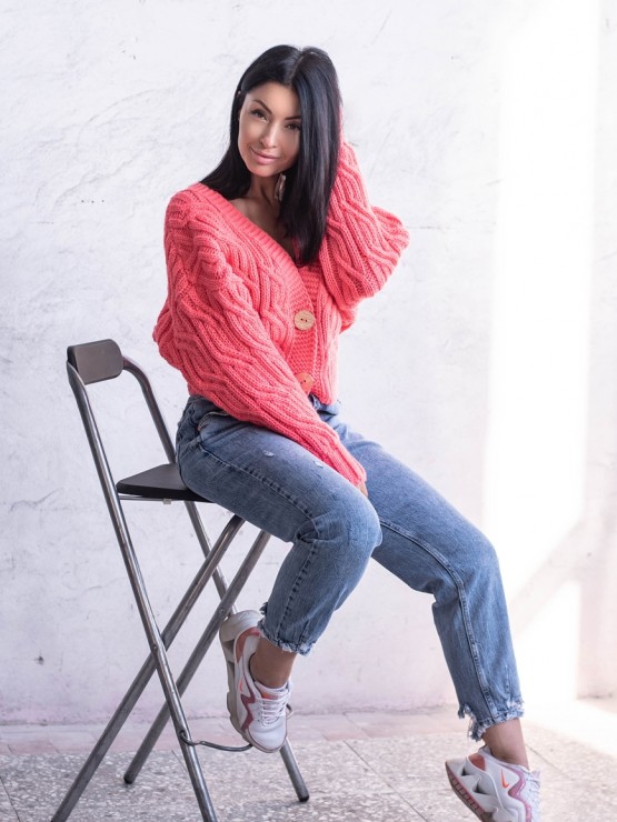 Укорочений кардиган з гудзиками - one size - "FLORA" - Корал 