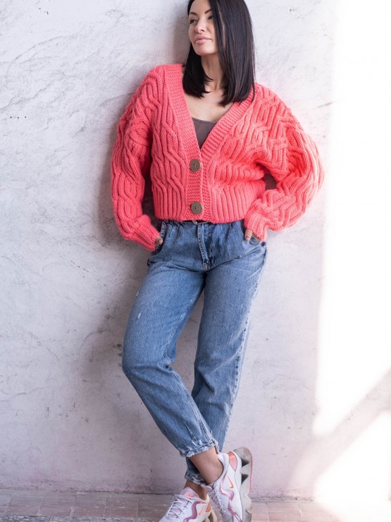 Укорочений кардиган з гудзиками - one size - "FLORA" - Корал 2