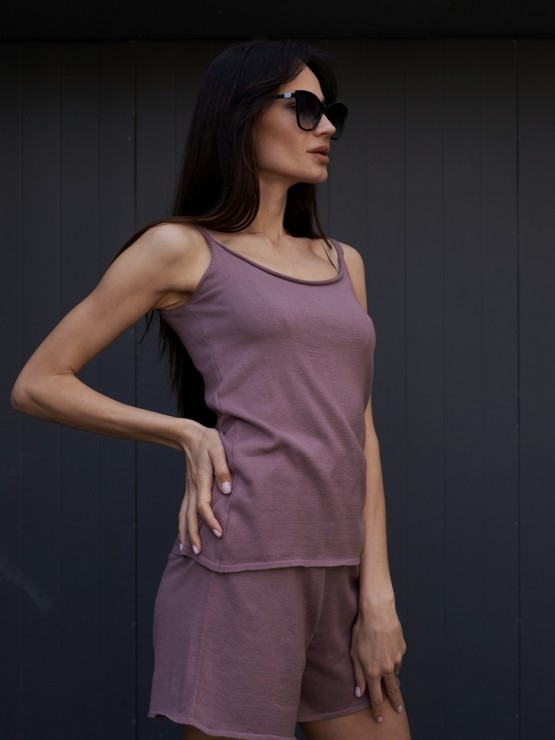 Костюм шорти та майка - Машинна в'язка - "Глорія" - Слива 3