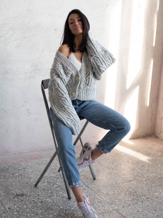 Укорочений кардиган із гудзиками - one size - "FLORA" - Сірий 3