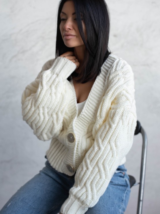 Укорочений кардиган з гудзиками - one size - "FLORA" - Молоко 