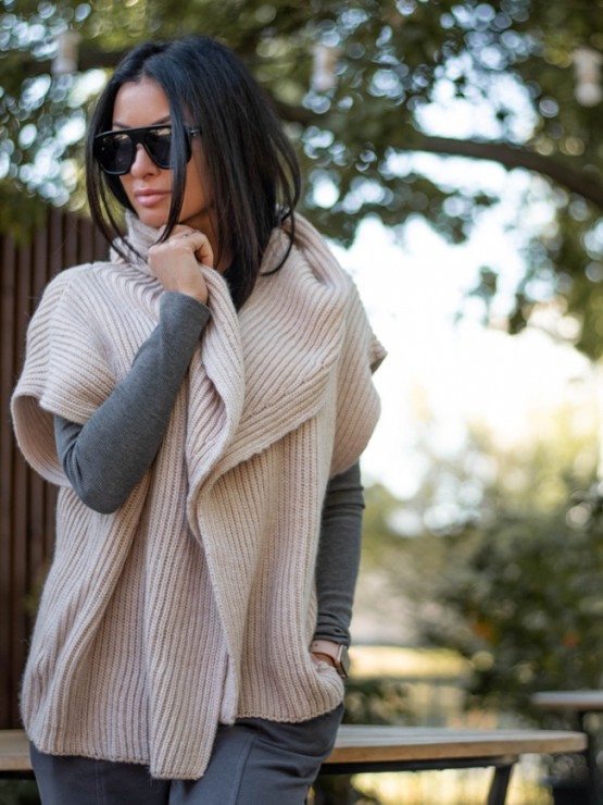 Пончо з капюшоном - Шерсть - Акрил - Пісок 2