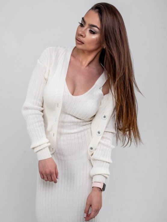 В'язана жіноча кофта "Елізабет" - Молоко 4