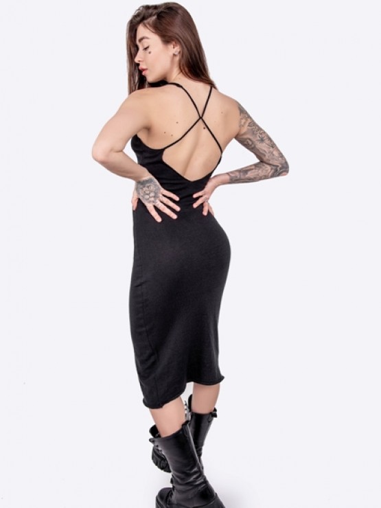 Жіноча сукня з відкритою спиною - машинна в'язка - "Ірис" - Чорна 4