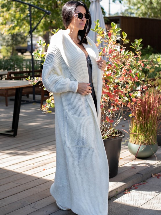 Жіночий кардиган з капюшоном -  напівшерсть-бiлий 1