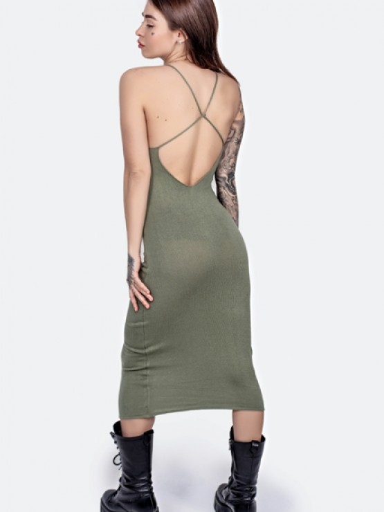 Жіноча сукня з відкритою спиною - машинна в'язка - "Ірис" - Хакі 1
