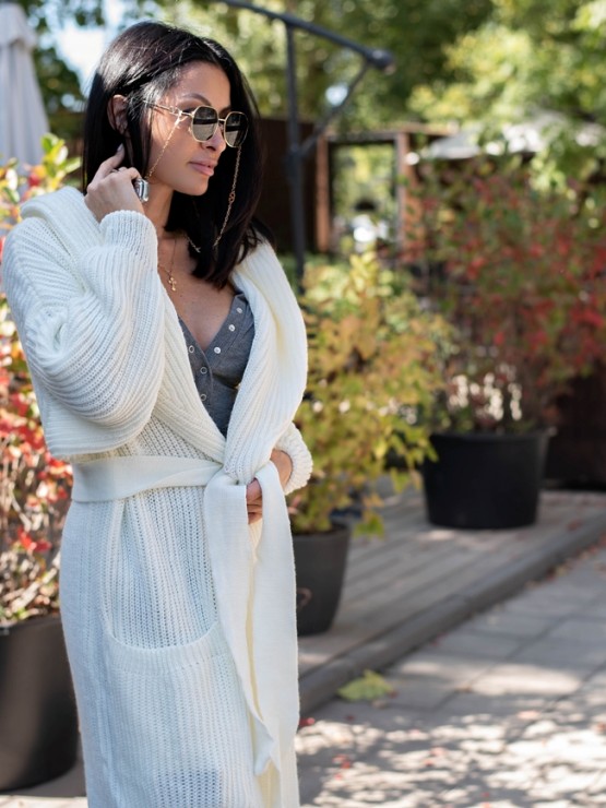 Жіночий кардиган з капюшоном -  напівшерсть-бiлий 2