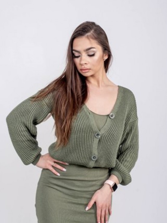 В'язана жіноча кофта - Бавовна -Шерсть - Акрил - "Келлі" - Хакі 2