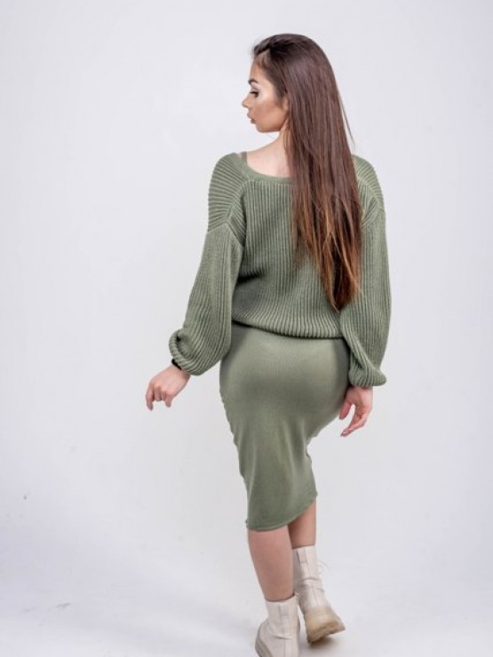 В'язана жіноча кофта - Бавовна -Шерсть - Акрил - "Келлі" - Хакі 4