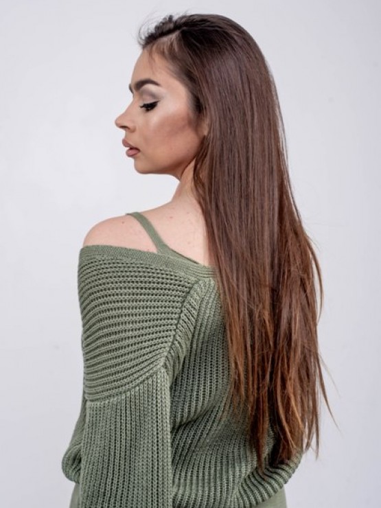 В'язана жіноча кофта - Бавовна -Шерсть - Акрил - "Келлі" - Хакі 6