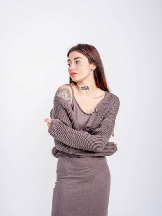 Жіночий костюм - сукня міді з кофтою - машинна в'язка - "Келлі" - Шоколад 3