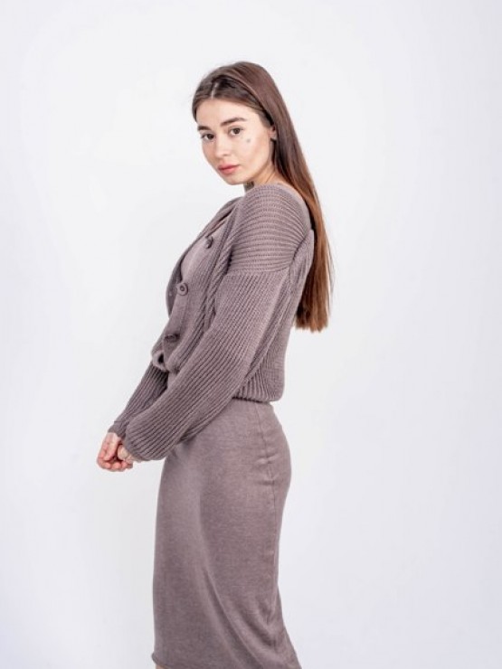 Жіночий костюм - сукня міді з кофтою - машинна в'язка - "Келлі" - Шоколад 4