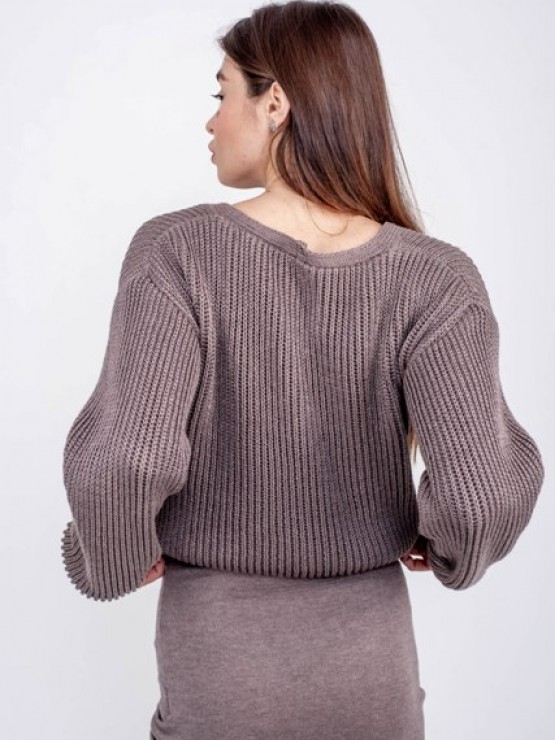 В'язана жіноча кофта - Бавовна - Шерсть - Акрил - "Келлі" - Шоколад 3