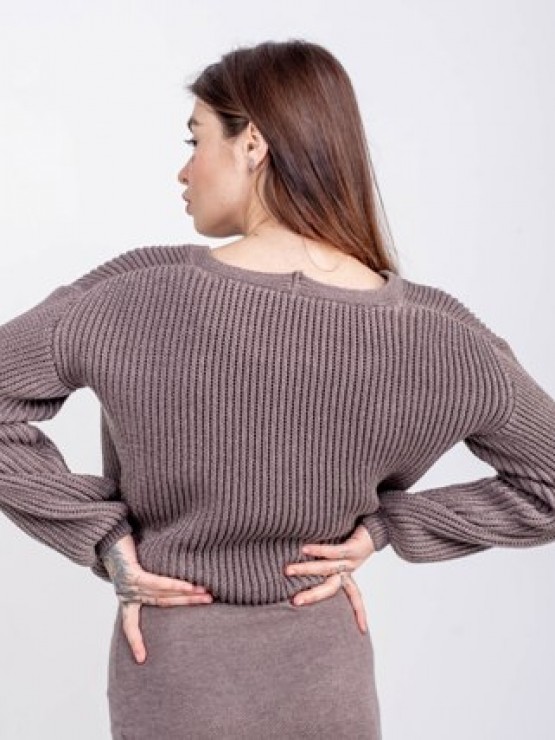 В'язана жіноча кофта - Бавовна - Шерсть - Акрил - "Келлі" - Шоколад 4