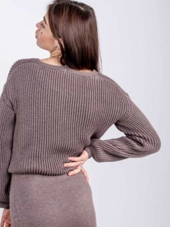 В'язана жіноча кофта - Бавовна - Шерсть - Акрил - "Келлі" - Шоколад 5