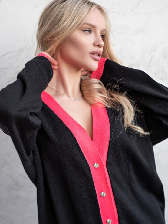 Кардиган з гудзиками - oversize - "Беатріс" - Чорно-малиновий 1