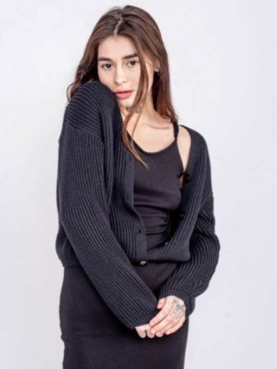 В'язана жіноча кофта - Бавовна - Шерсть - Акрил - "Келлі" - Чорна 4