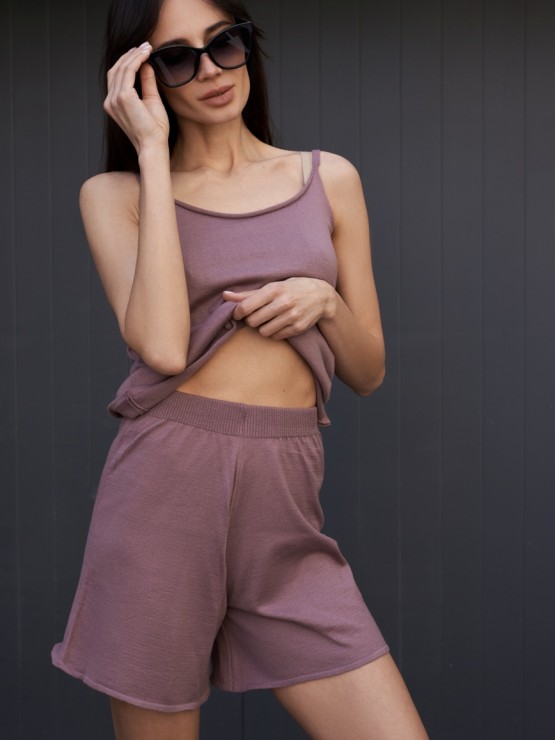 Костюм шорти та майка - Машинна в'язка - "Глорія" - Слива 5