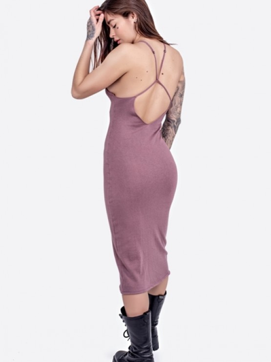 Жіноча сукня з відкритою спиною - машинна в'язка - "Ірис" - Слива 2