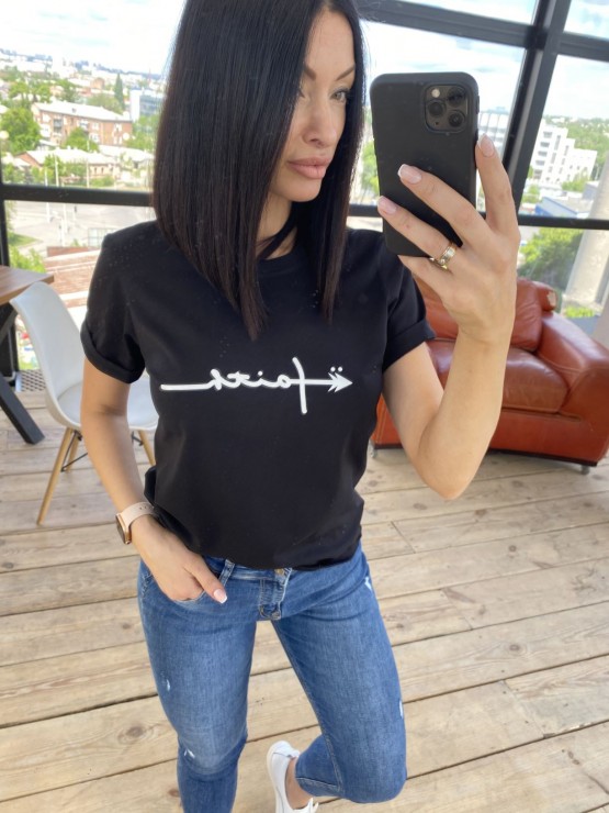Жіноча футболка - вільний крій - Бавовна - "Файт" - Чорна 1