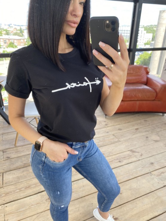 Жіноча футболка - вільний крій - Бавовна - "Файт" - Чорна 