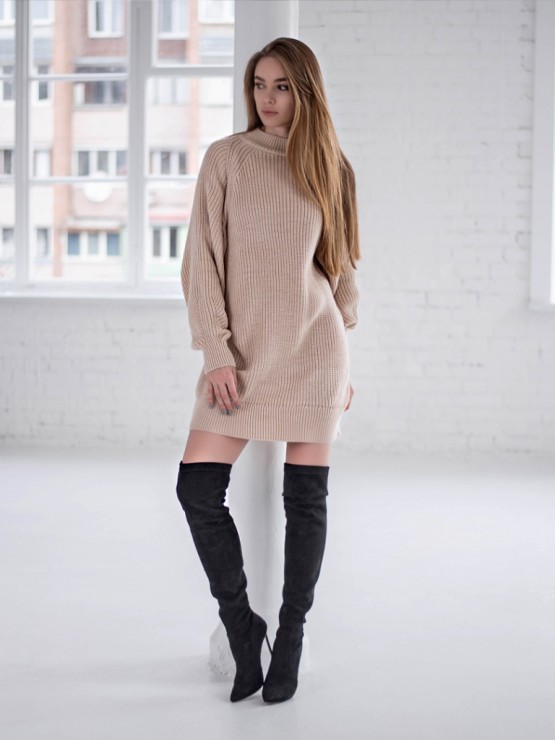 Жіноча туніка з високим горлом - Вовна - Акрил - "Мира" бежевий 2