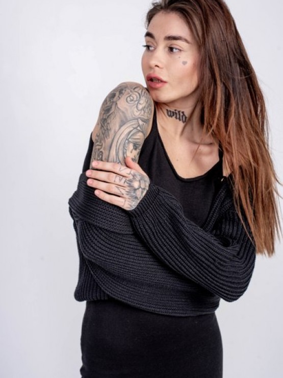 В'язана жіноча кофта - Бавовна - Шерсть - Акрил - "Келлі" - Чорна 