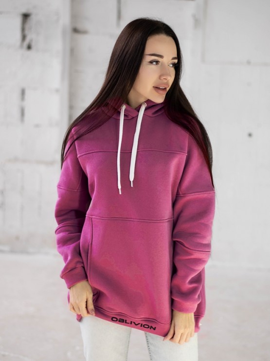 Жіночий худи на флісі з капюшоном Oversize -  "Оллі" - малиновий 1