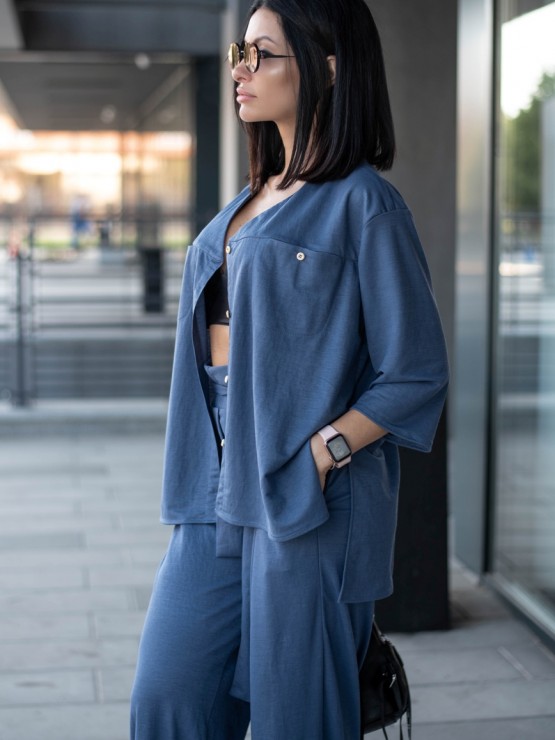 Літній легкий костюм - Трикотаж - Брюки з блузою - "Донна" - Індіго 3