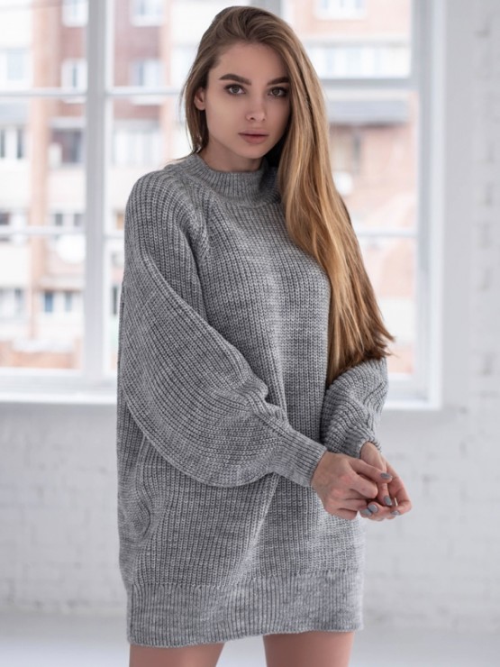 Жіноча туніка з високим горлом - Вовна - Акрил - "Мира" сірий 3