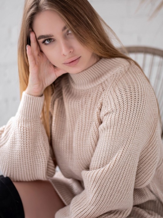 Жіноча туніка з високим горлом - Вовна - Акрил - "Мира" бежевий 6