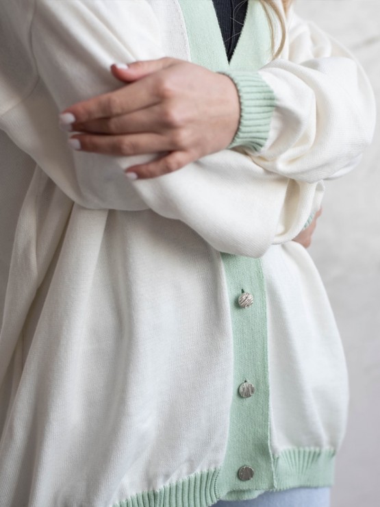 Кардиган з гудзиками - oversize - "Беатріс" - Молочно-оливковий 2