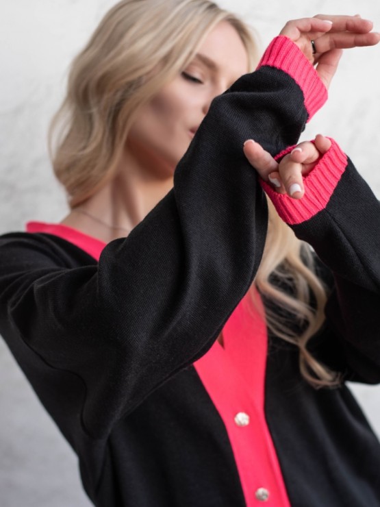 Кардиган з гудзиками - oversize - "Беатріс" - Чорно-малиновий 2