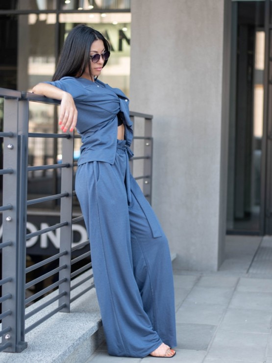 Літній легкий костюм - Трикотаж - Брюки з блузою - "Донна" - Індіго 5