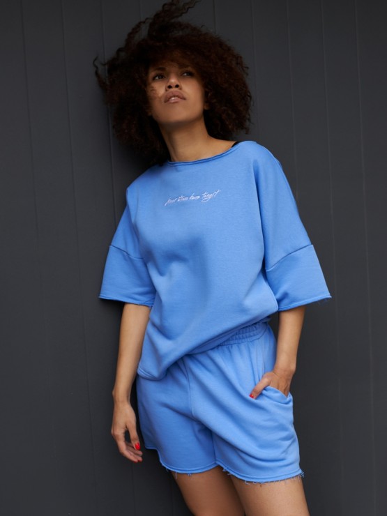Костюм вільного крою - Футболка, шорти - Софія - Блакитний 6