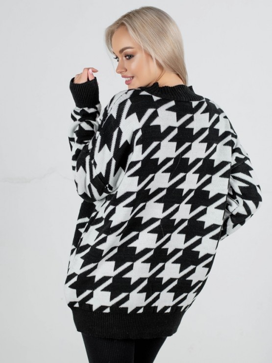 Свитер" Донна " - Гусиная лапка - шерсть - Oversize -  Черный-белый 4