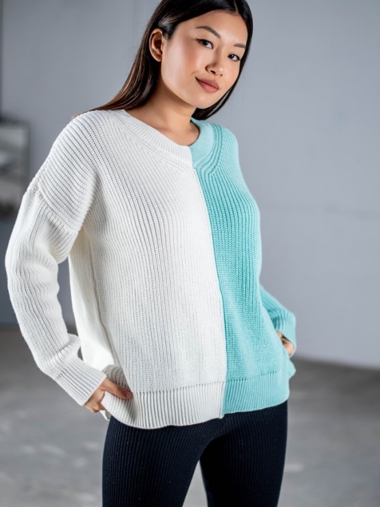 Светр "Кетрін" - OVERSIZE - Вовна - Білий-м'ята 1