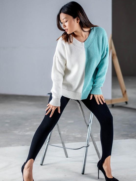 Светр "Кетрін" - OVERSIZE - Вовна - Білий-м'ята 