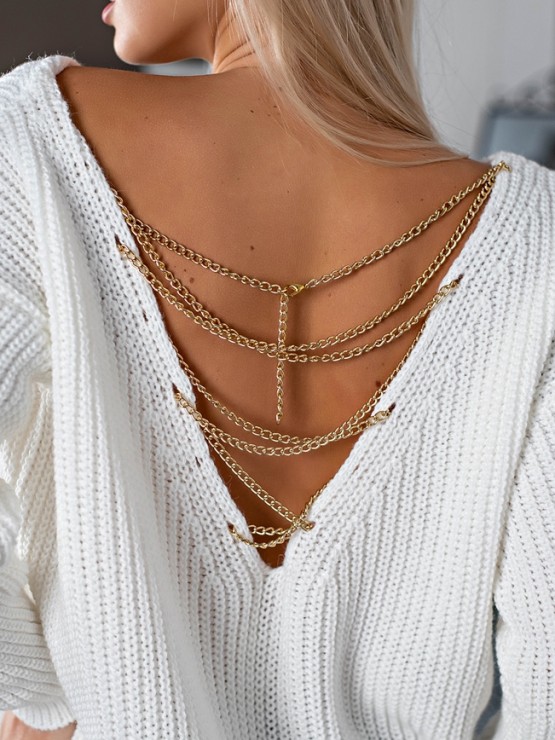 Светр з відкритою спиною oversize - машинне в'язання - "Кайлі" - Білий 3