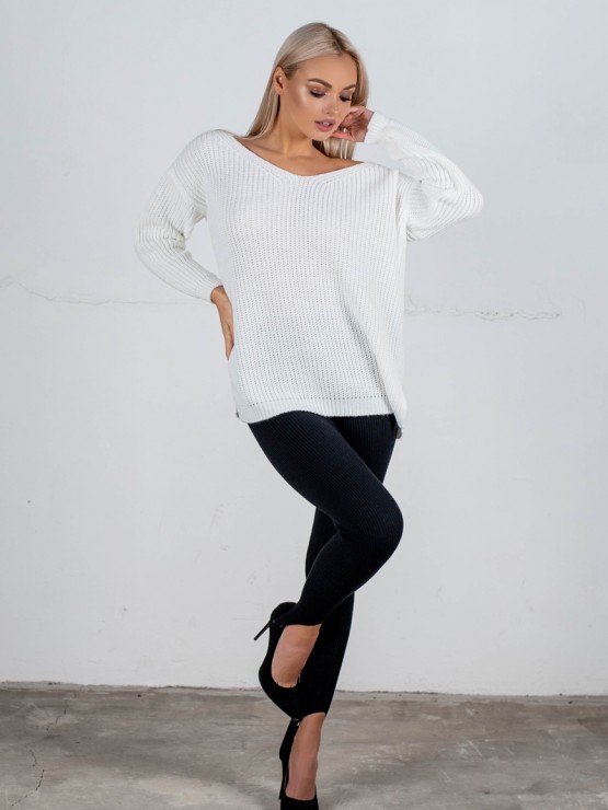 Светр з відкритою спиною oversize - машинне в'язання - "Кайлі" - Білий 