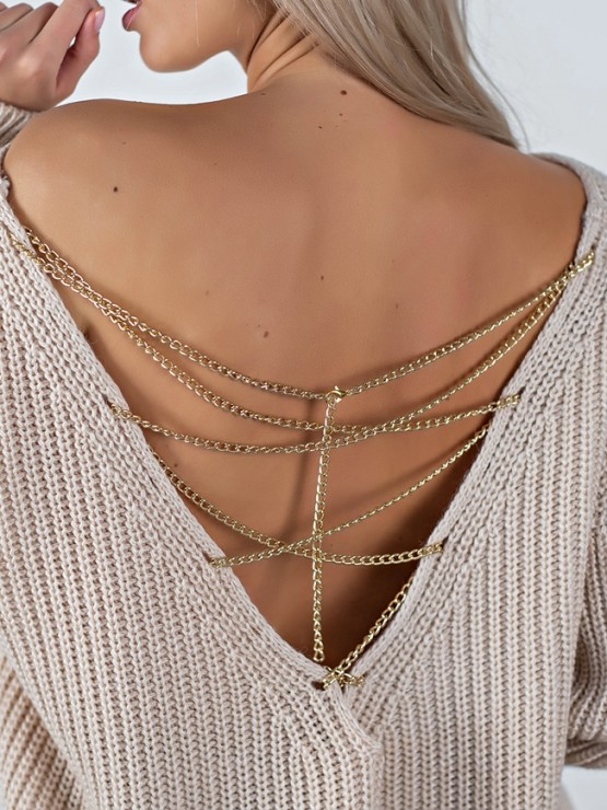 Светр з відкритою спиною oversize - машинна в'язка - "Кайлі" - Бежевий 2