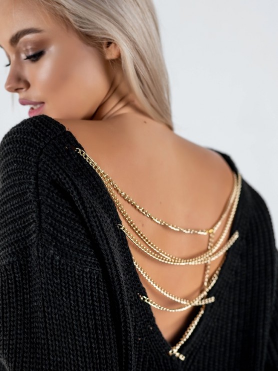 Светр з відкритою спиною oversize - машинне в'язання - "Кайлі" - Чорний 5