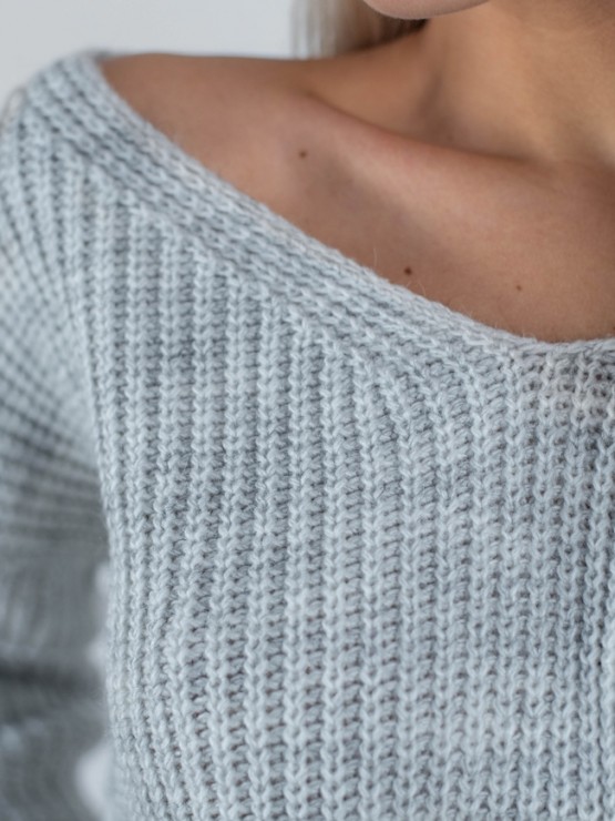 Свитер с открытой спиной oversize - машинная вязка - "Кайли" - Серый 2