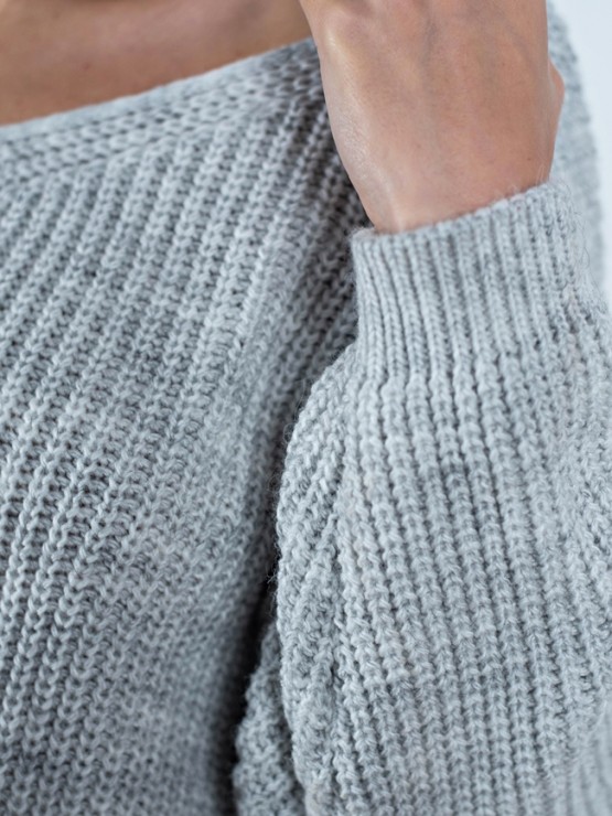Свитер с открытой спиной oversize - машинная вязка - "Кайли" - Серый 3