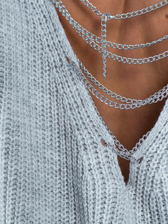 Свитер с открытой спиной oversize - машинная вязка - "Кайли" - Серый 5