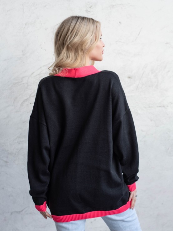 Кардиган з гудзиками - oversize - "Беатріс" - Чорно-малиновий 3