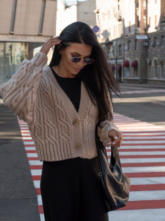 Укорочений кардиган із гудзиками - one size - "FLORA" - Бежевий 9