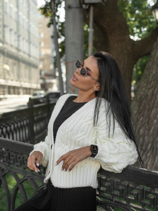 Укорочений кардиган з гудзиками - one size - "FLORA" - Молоко 5