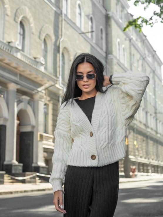 Укорочений кардиган з гудзиками - one size - "FLORA" - Молоко 6