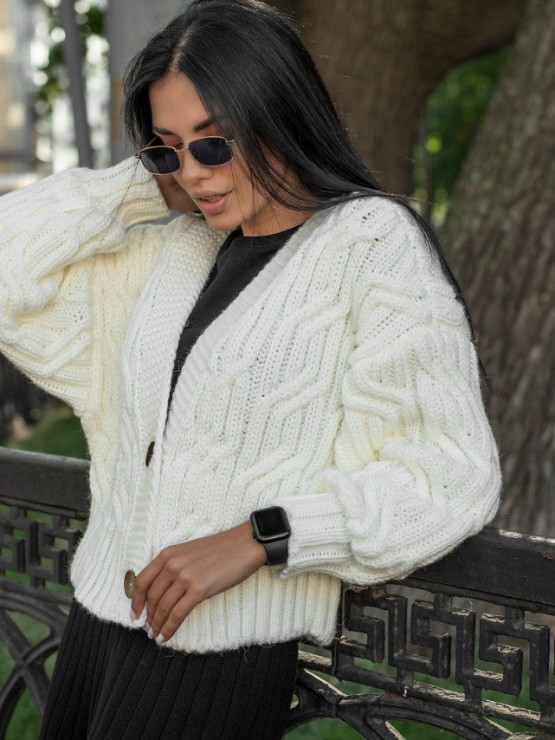 Укорочений кардиган з гудзиками - one size - "FLORA" - Молоко 9